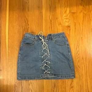 Denim Lace-Up Mini Skirt